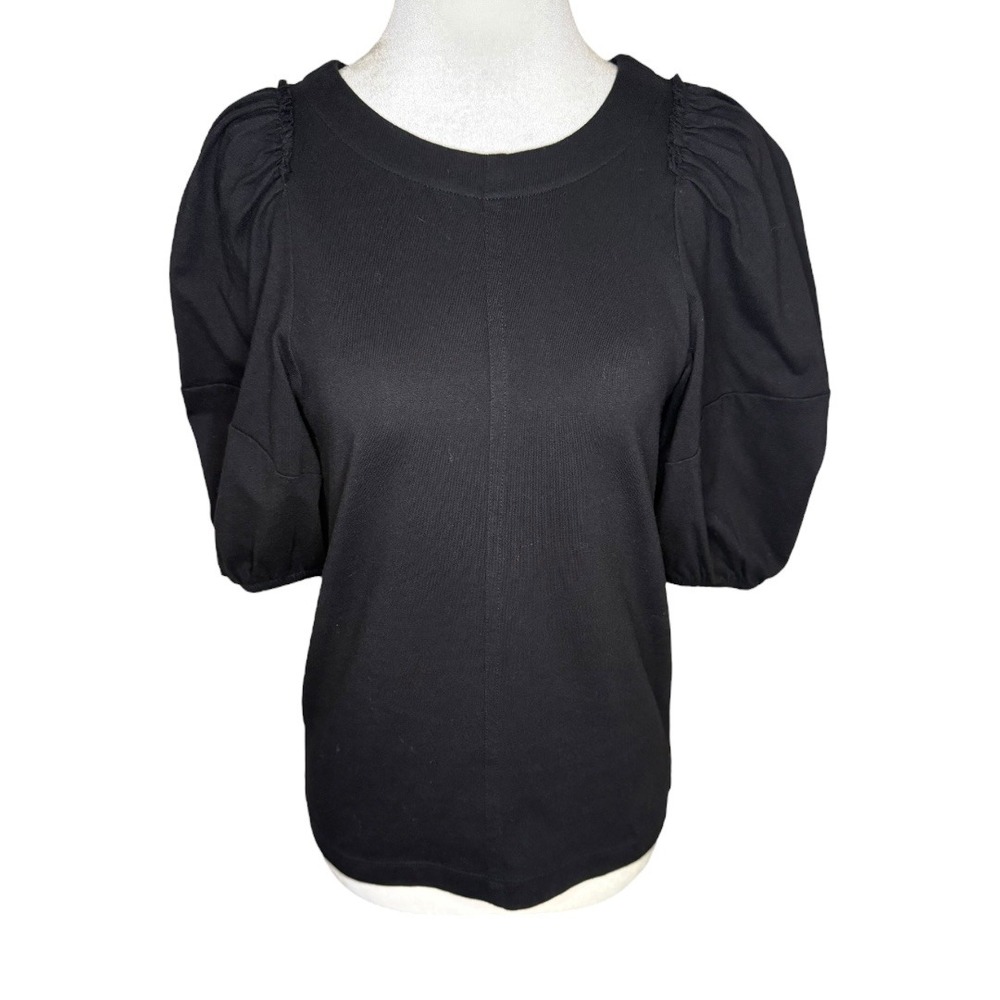 NEW Madewell Puff Sleeve Top Knit Tee Short Sleeve Jet Black Size XS - Picture 2 of 8
